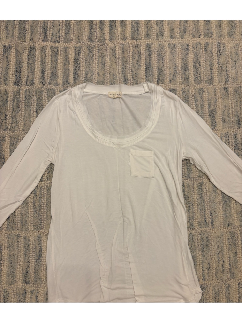 Maison Jules White Scoop-Neck Long Sleeve Top with Chest Pocket